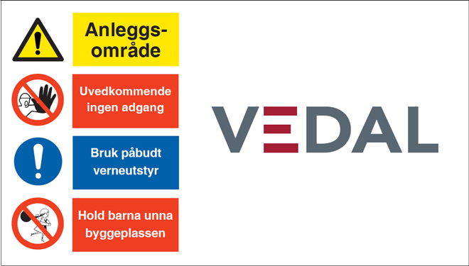 Logobanner med HMS symboler for Vedal entreprenør