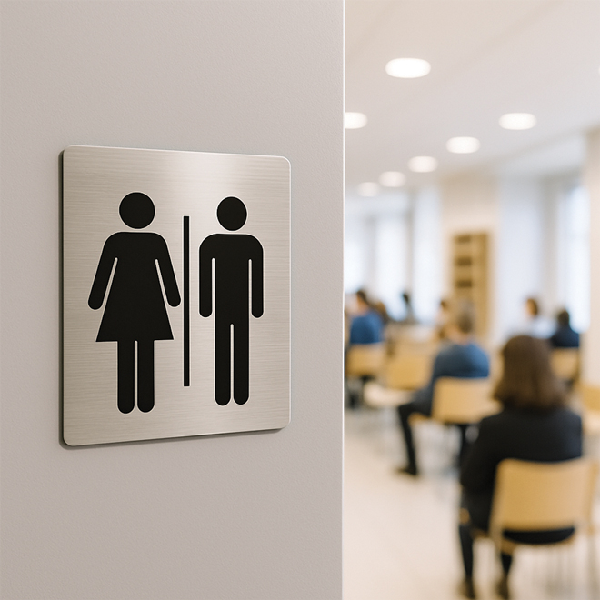 Toalettskilt i børstet aluminium