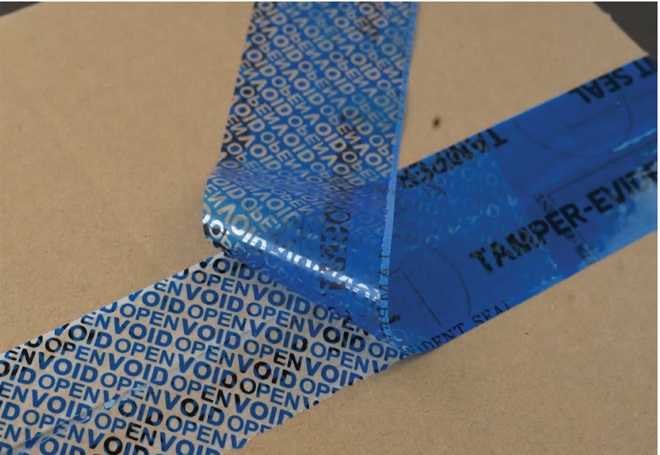 Forselglingstape - Blå Tamper Evident tape med VOID / OPEN