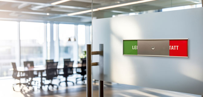 Ledig - Opptatt skilt for møterom i aluminium